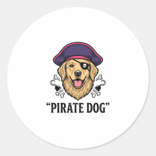 Pirate-Hund-Vintage-Stickerei-Shirt-Design_1 Runder Aufkleber