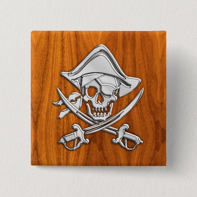 Pirate im Teak-Holzstil Button (Vorderseite)