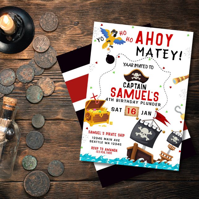 Pirate Invitation Anniversaire Ahoy Pirate Party (pirate birthday invitation for kids)