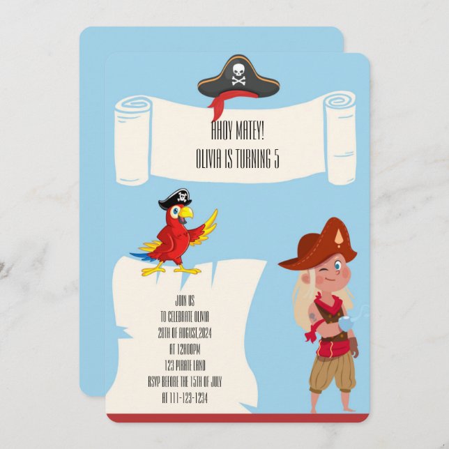PIRATE INVITATION D'ANNIVERSAIRE (Devant / Derrière)