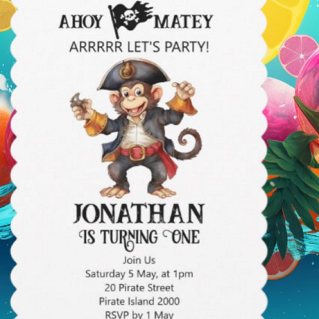Pirate Invitation pour le premier anniversaire (Party Pirates  Is The Destination For Every Celebration And Every Moment.)