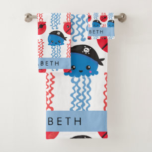 Pirate Jellyfish, Quallen Muster, Ihr Name Badhandtuch Set