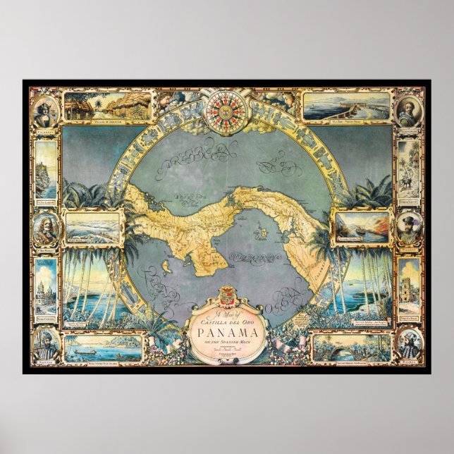 "Pirate" Karte von Panama Poster (Vorne)