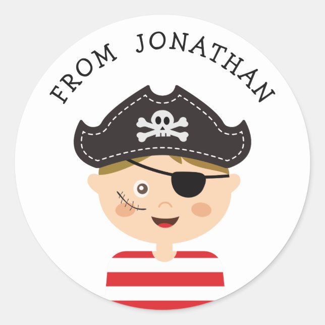 Pirate Kids Birthday Party Favor | Boy Adventure Runder Aufkleber (Vorderseite)