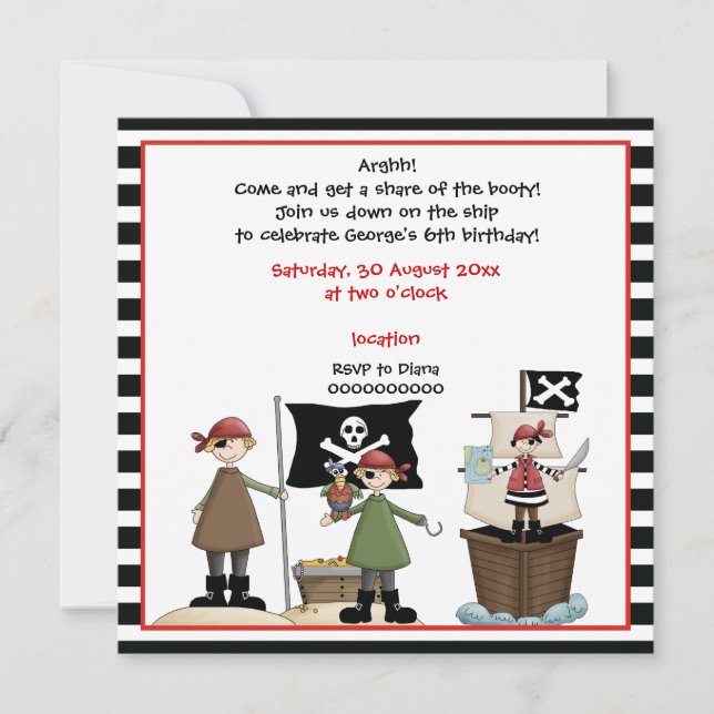 Pirate Kindergeburtstag Party Einladung-Schwarze G Einladung (Vorderseite)