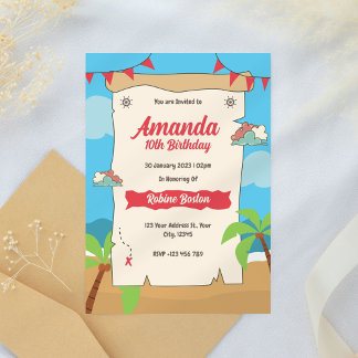 Pirate Map Kindergeburtstag Einladung