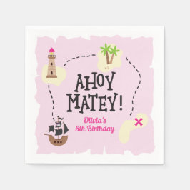 Pirate Map Pink Birthday Serviette