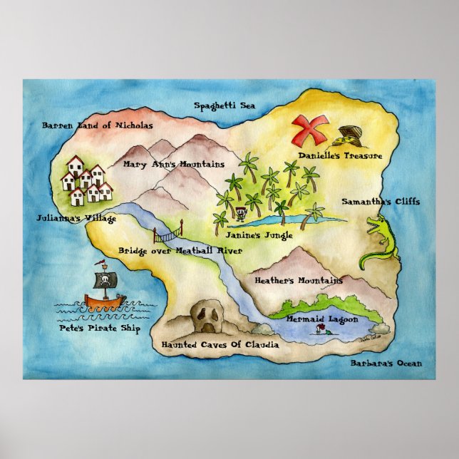 Pirate Map Print - Große Leinwand Poster (Vorne)