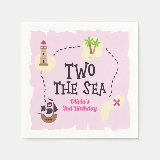 Pirate Map Zwei Sea Pink Geburtstag Serviette (Vorderseite)