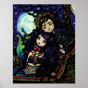 Pirate Mermaid Fantasy Art Poster