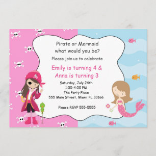 Pirate Mermaid Girl Birthday Party Einladung