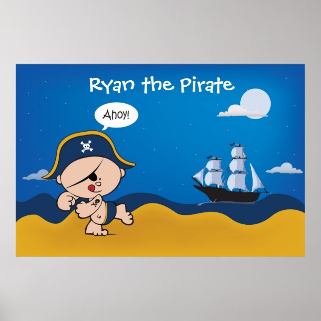 Pirate mit Schiffsdekoration für ein Kinderzimmer  Poster (Vorne)