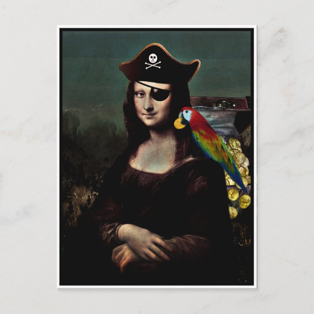 Pirate Mona Lisa mit Augenpflaster Postkarte (Vorderseite)
