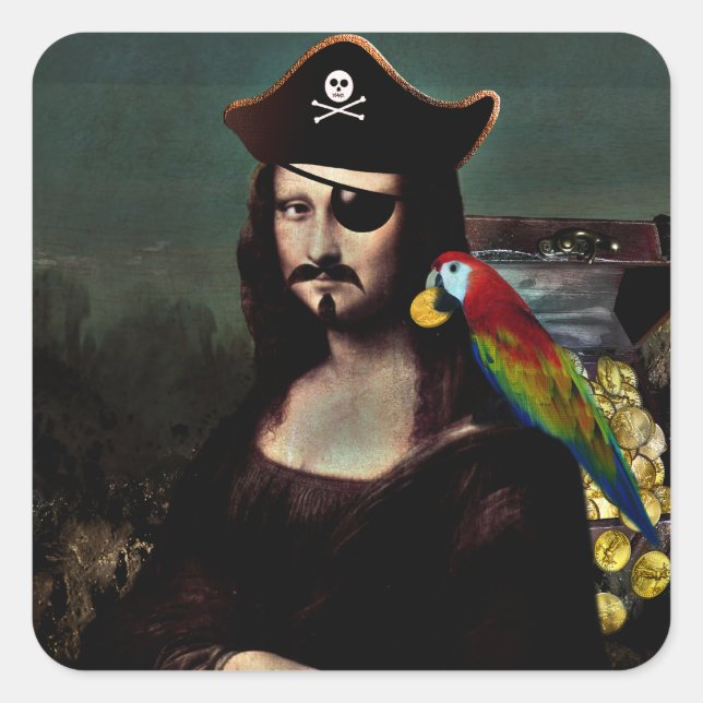 Pirate Mona Lisa with Eye Patch Quadratischer Aufkleber (Vorderseite)