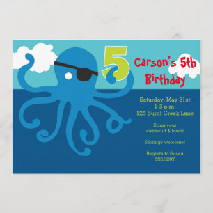 Pirate Octopus 5e anniversaire Invitation de la fê
