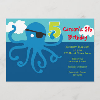 Pirate Octopus 5th Birthday Swim Party Einladung