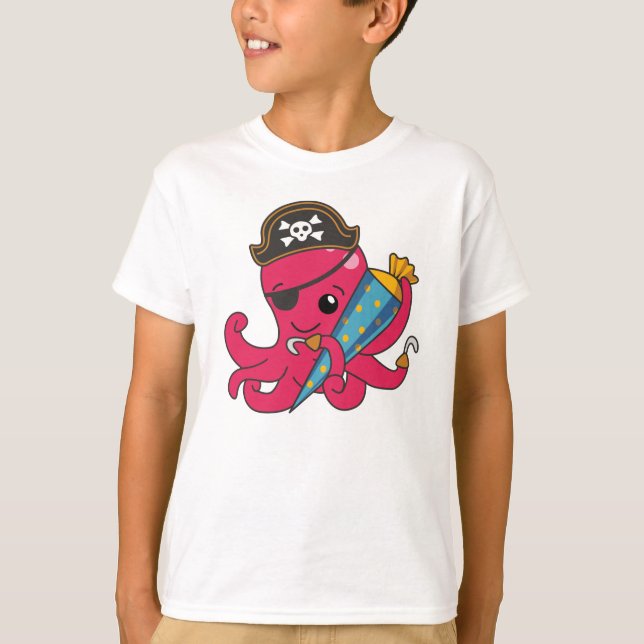 Pirate Octopus Einschulungsschule Kinderschule T-Shirt (Vorderseite)