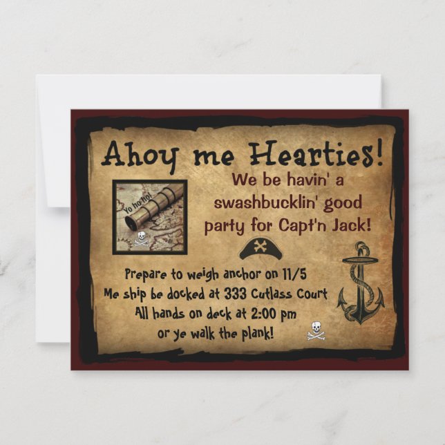 Pirate oh je Hearties ! Invitations de partie (Devant)