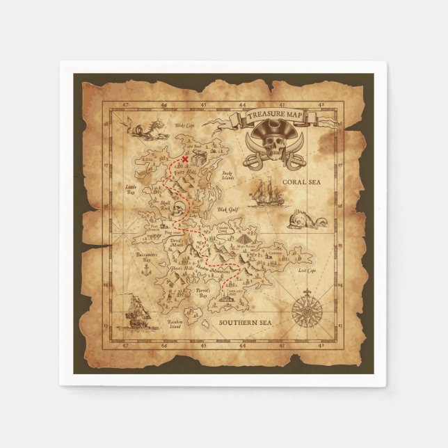 Pirate Old Vintag Treasmap Geburtstagsparty Serviette (Vorderseite)