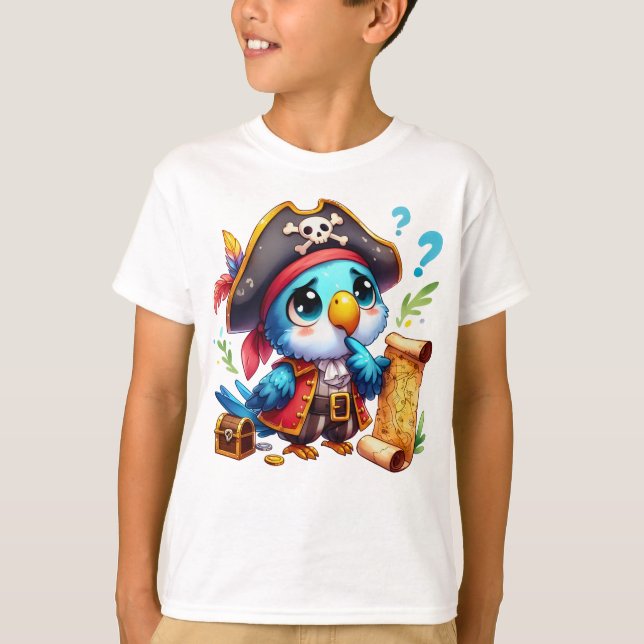 Pirate Parrot Cute Adventure Art T-Shirt (Vorderseite)