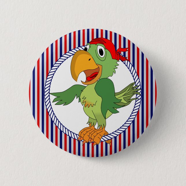 Pirate Parrot Nautic Stripes Button (Vorderseite)