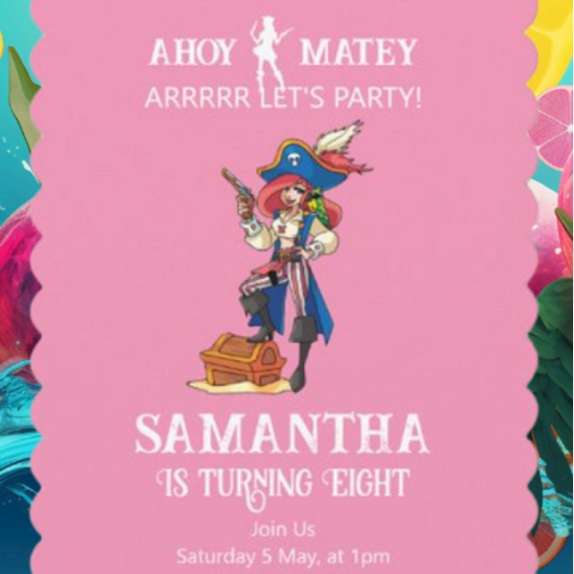 Pirate Party Birthday Pink Girl Einladung (Party Pirates  Is The Destination For Every Celebration And Every Moment.)