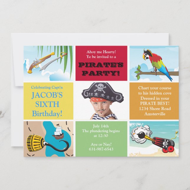 Pirate Party Foto Geburtstag Einladung (Vorderseite)