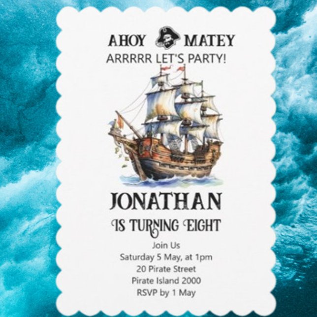 Pirate Party Geburtstagsschiff Einladung (Invite guests to join your adventure and make unforgettable memories.)