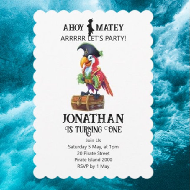 Pirate Party Parrot Birthday Einladung (Celebrate with joy! Create fun, vibrant Pirate Party Parrot birthday invitations that bring smiles  )