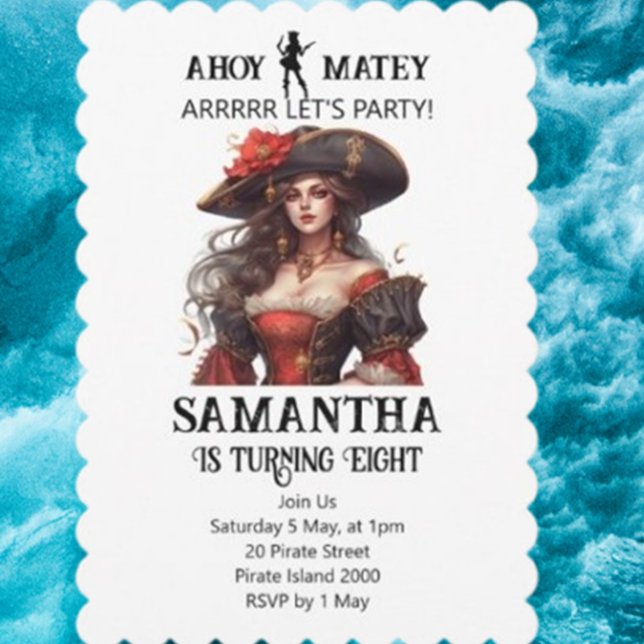 Pirate Party Red Girl Einladung (Join the Pirate Party Red birthday and make your voice heard. )