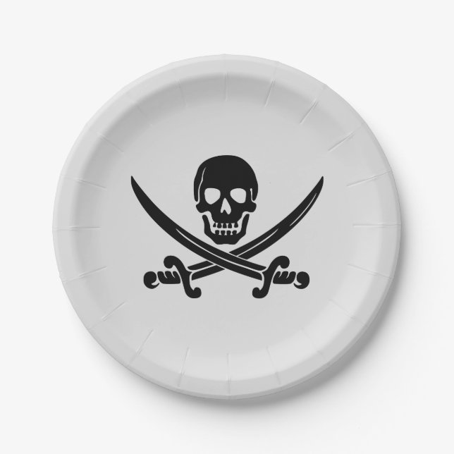 PIRATE PARTY SKULL CROSSBONES Papier Teller (Vorderseite)