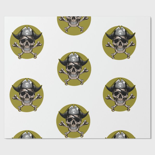Pirate Party Skull Gold Geschenkpapier (Flach)