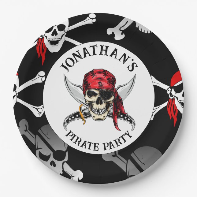 PIRATE-PARTY-SKULLS-Papierplatte Pappteller (Vorderseite)