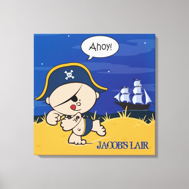 Pirate Personnalisé Garçons Salle Toile Mur Art (Recto)