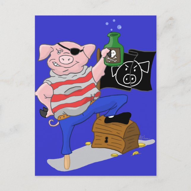 Pirate Pig Captain Cartoon Postkarte (Vorderseite)