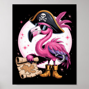Pirate Pink Flamingo Funny Halloween Party Kostüm Poster