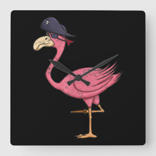 Pirate Pink Flamingo mit Eyepatehalpie Quadratische Wanduhr