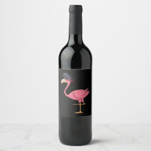 Pirate Pink Flamingo mit Eyepatehalpie Weinetikett