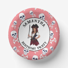 Pirate Pink Girl Skulls Pappteller