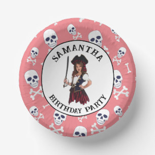 Pirate Pink Girl Skulls Pappteller