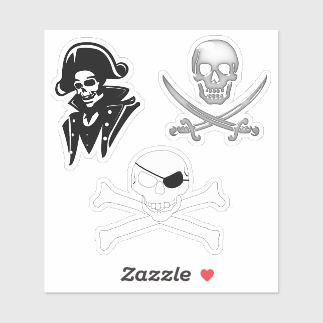 Pirate Piratenflagge 3 Packung Aufkleber (Blatt)