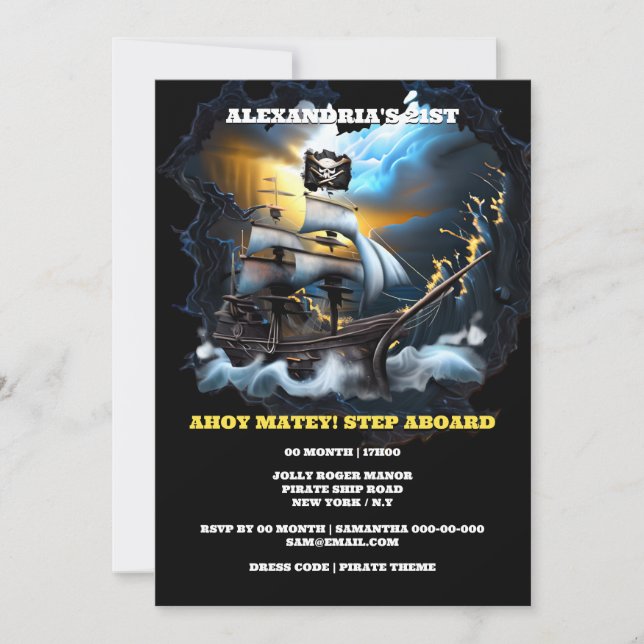 Pirate Piratenflagge Geisterschiff Galeone Einladung (Vorderseite)