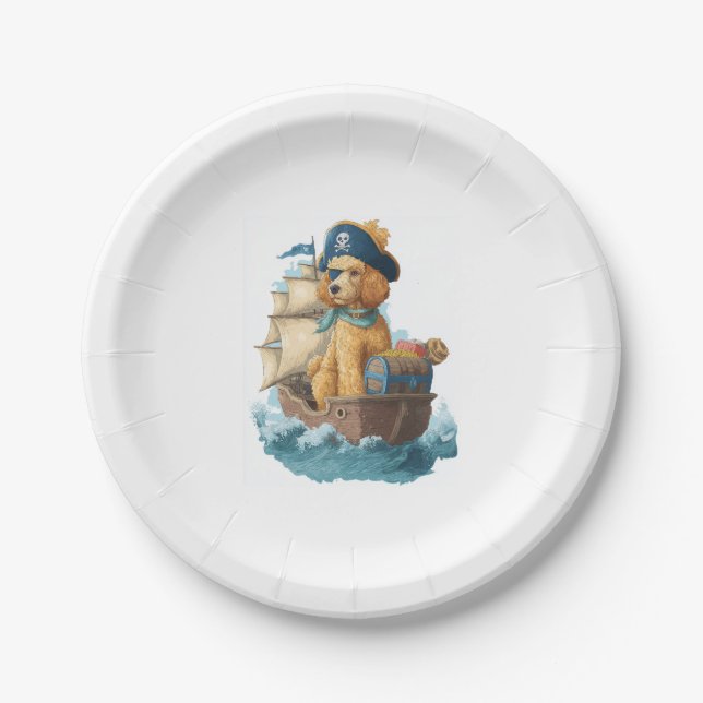 Pirate Poodle � Funny Sea Dog Pappteller (Vorderseite)
