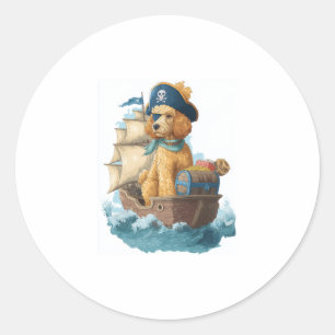 Pirate Poodle � Funny Sea Dog Runder Aufkleber
