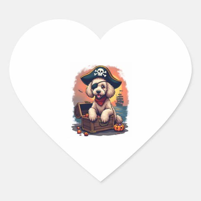Pirate Poodle Plunder Herz-Aufkleber (Vorderseite)