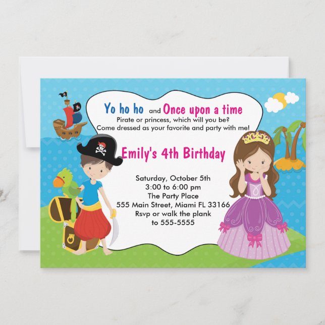 Pirate Princess Invitation Anniversaire de enfant  (Devant)