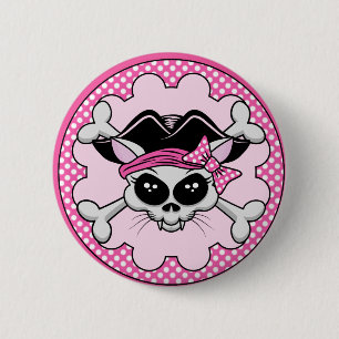 Pirate Princess Kitty Skull Button