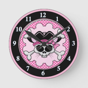 Pirate Princess Kitty Skull Runde Wanduhr