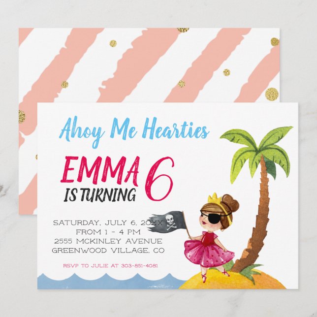 Pirate Queen Party Einladung (Vorne/Hinten)
