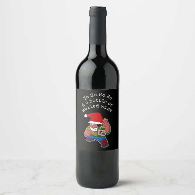 Pirate Santa Funny Mulled Wein Weihnachten Weinetikett (Vorderseite)